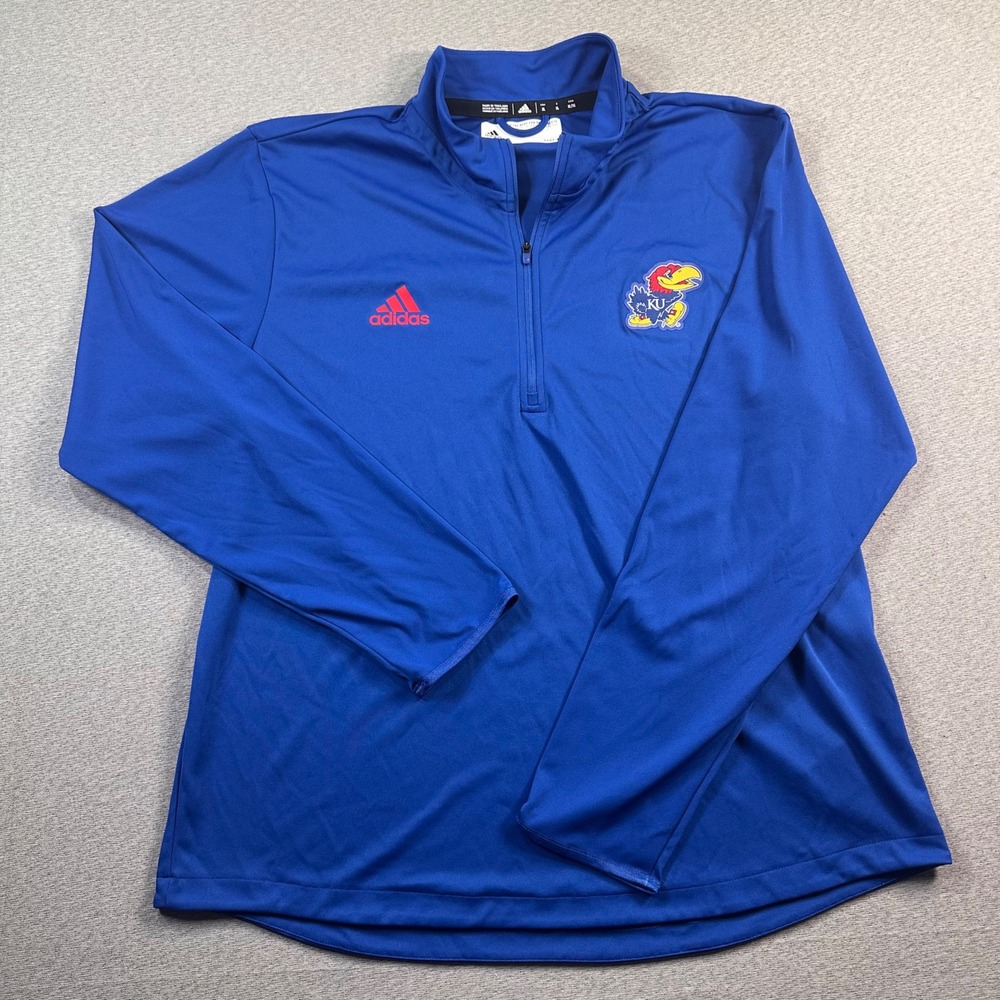 Adidas Kansas Jayhawks 1/4 Zip Pullover Jacket Men's‎ XL Blue Athletic Football